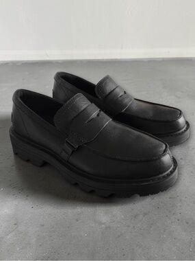 Sorel Revel Ave Chunky Slip On Penny Loafer Flats Black